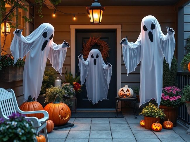 Pale Floating Ghosts With Glowing Eyes