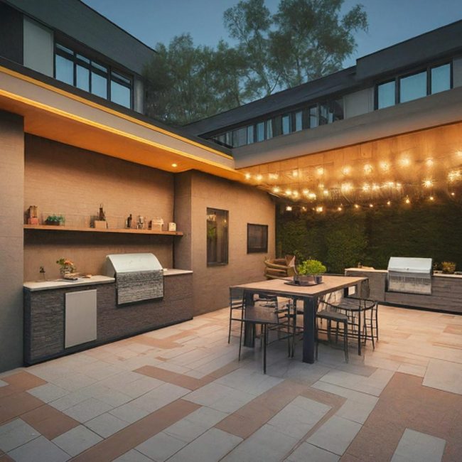 Stone Patio With Integrated Grill Station