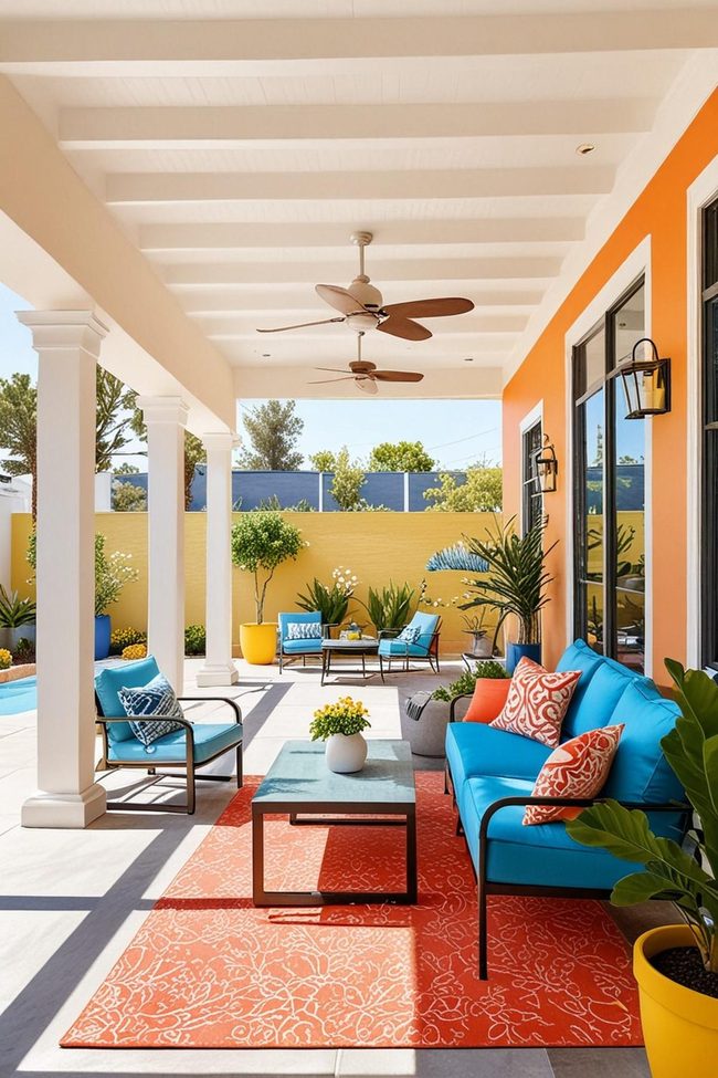 Coral, Blue, Yellow Patio Energy