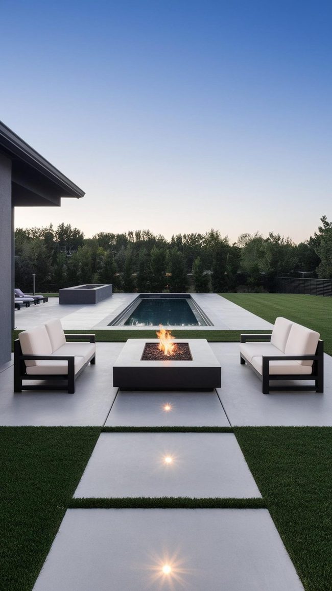 Geometric Pool Concrete Modern Backyard