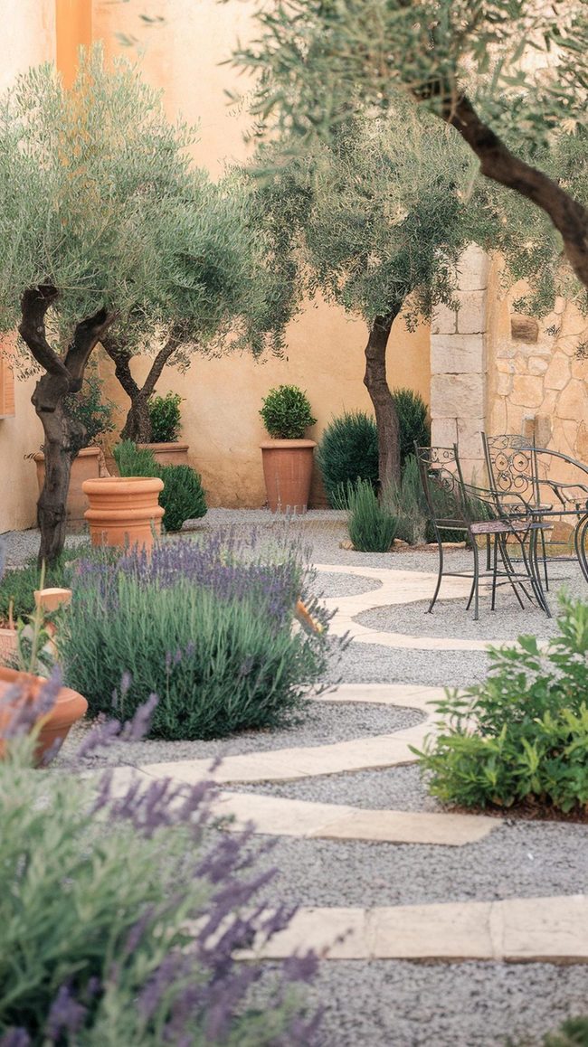 Stone, Lavender, and Terracotta Garden