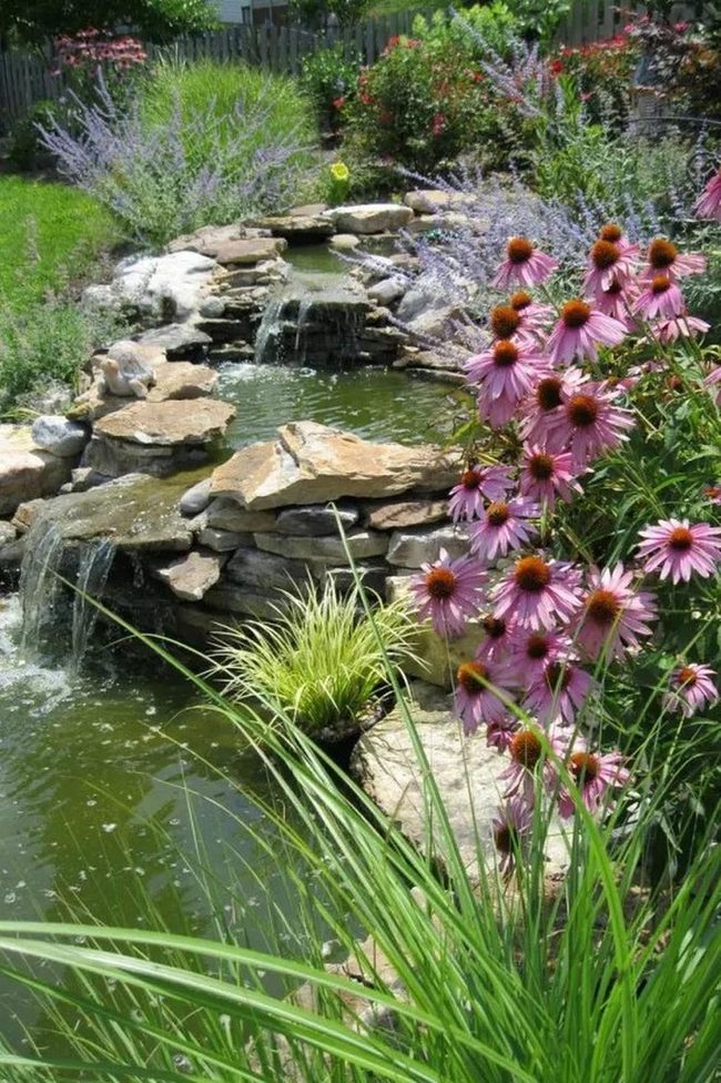 Pink Flowers Meet Cascading Water
