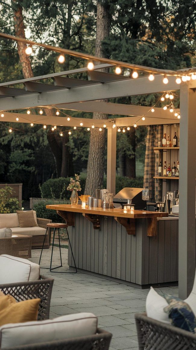 Twinkling Glow Above Backyard Bar