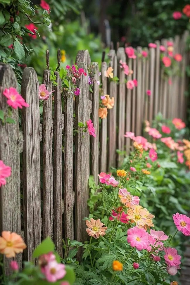 Wildflower Garden Against Weathered Wood