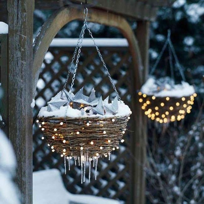 Woven Baskets Under Starlit Snow