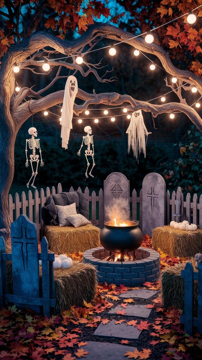 Orange Jack-O'-Lanterns With Animated Skeletons