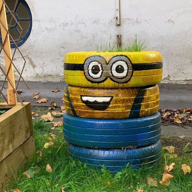 Painted Tire Garden Sculptures