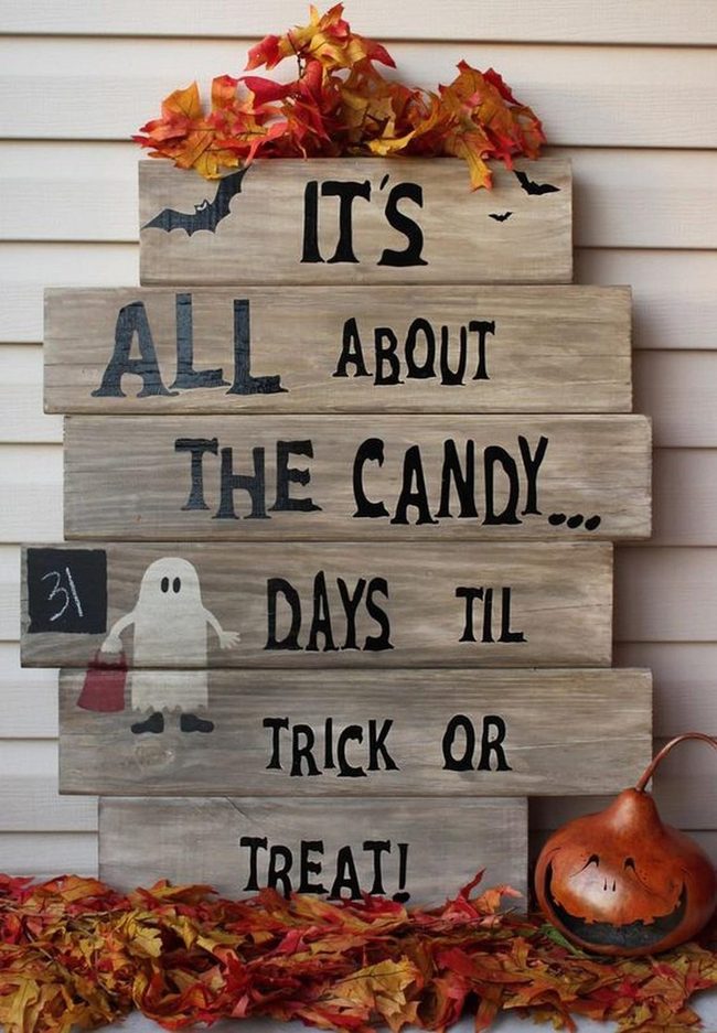Orange Leaves Ghost Candy Sign