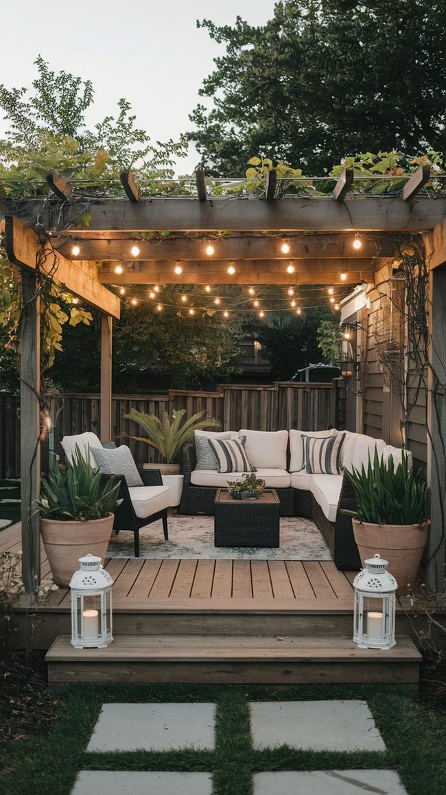 Timber Deck with Pergola Lights