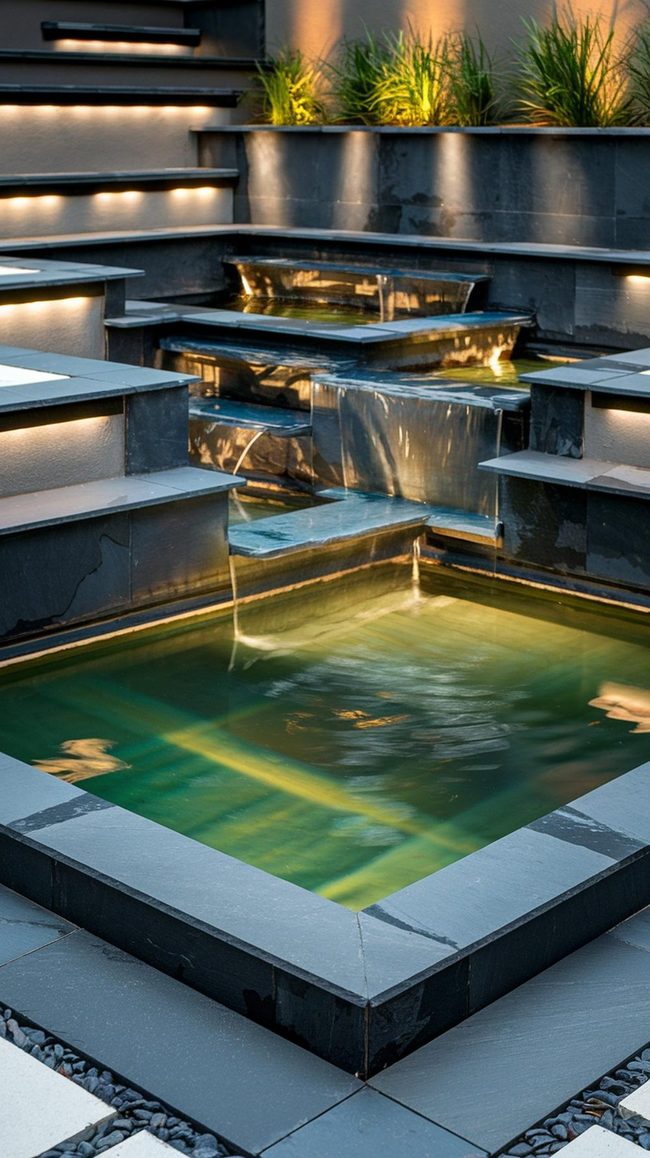 Cascading Black Slate Water Tiers