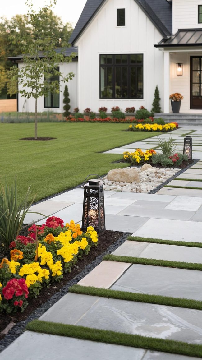 Stone Pathway Through Blooming Beds