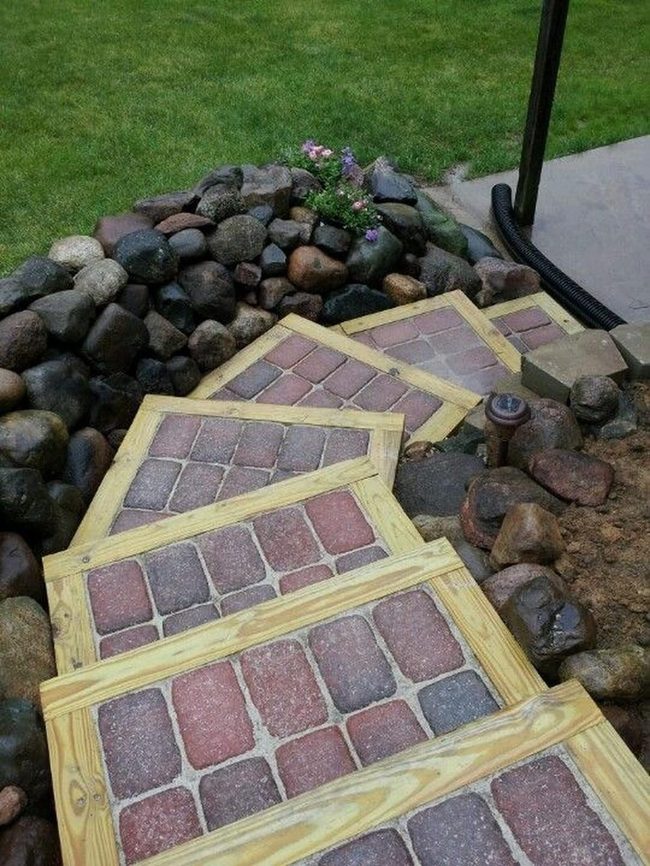 Red Brick Steps With Wooden Frames