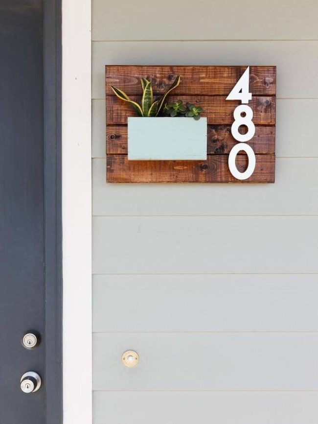 Wooden House Number With Living Succulents