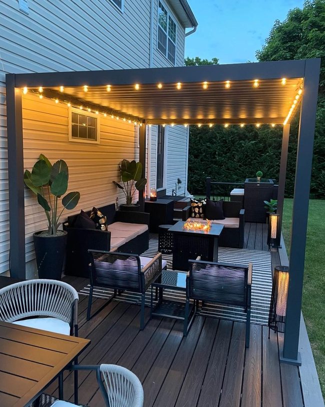 Draped Lights, Striped Rugs, Garden Retreat
