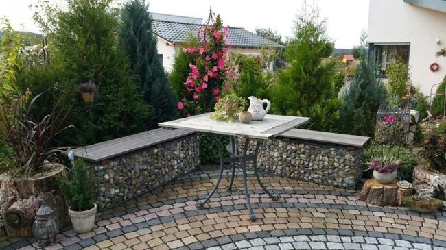 Stone-Filled Wire Basket Seating