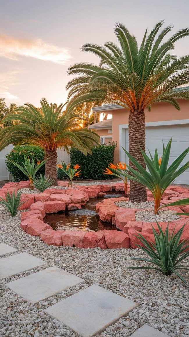 Coral Rock Yard With Native Plants