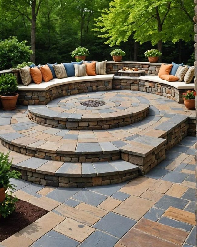 Mediterranean Stone and Wood Deck