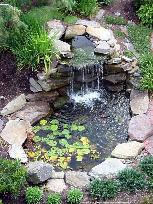 Stone-Edged Pond With Cascading Water