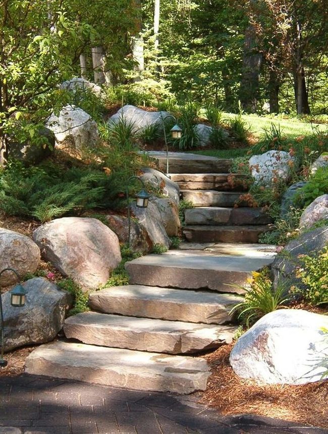 Stone Path Through Shaded Gardens