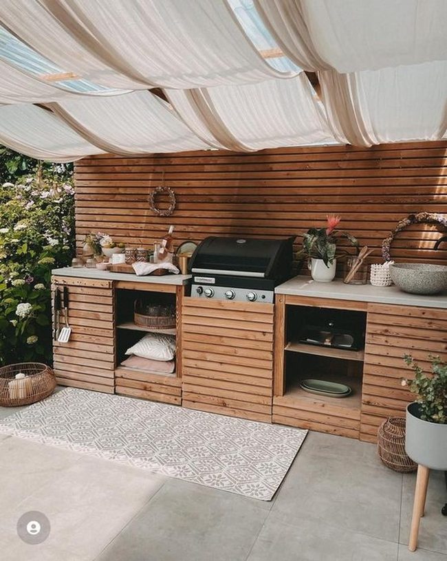 Natural Wood Outdoor Kitchen Setup