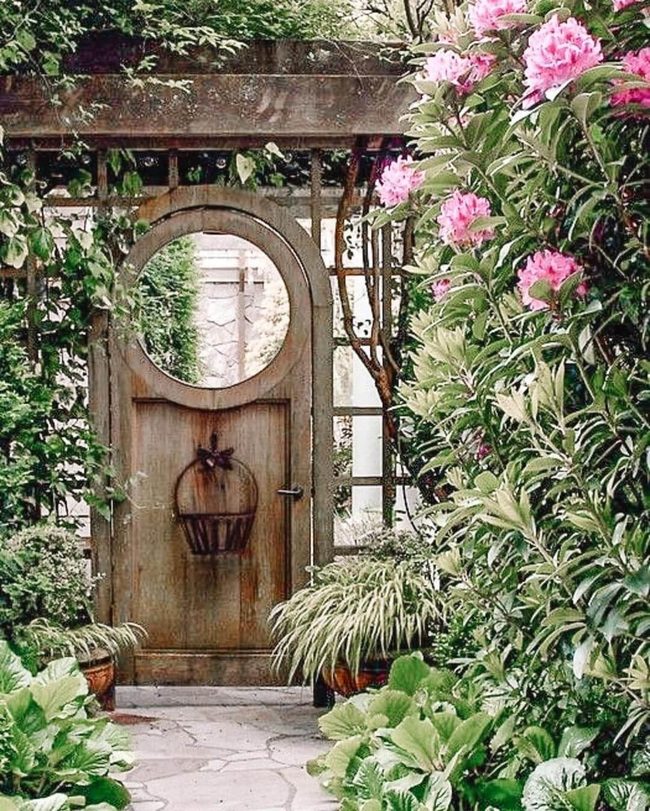 Natural Wood Gate With Circular Window