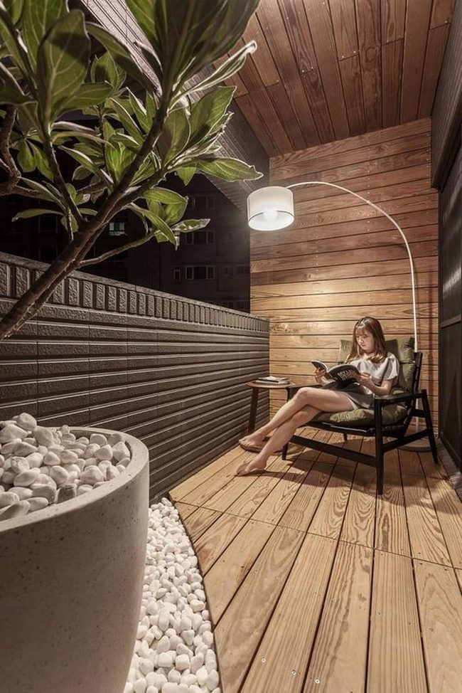 Midnight Balcony With Wood And Green
