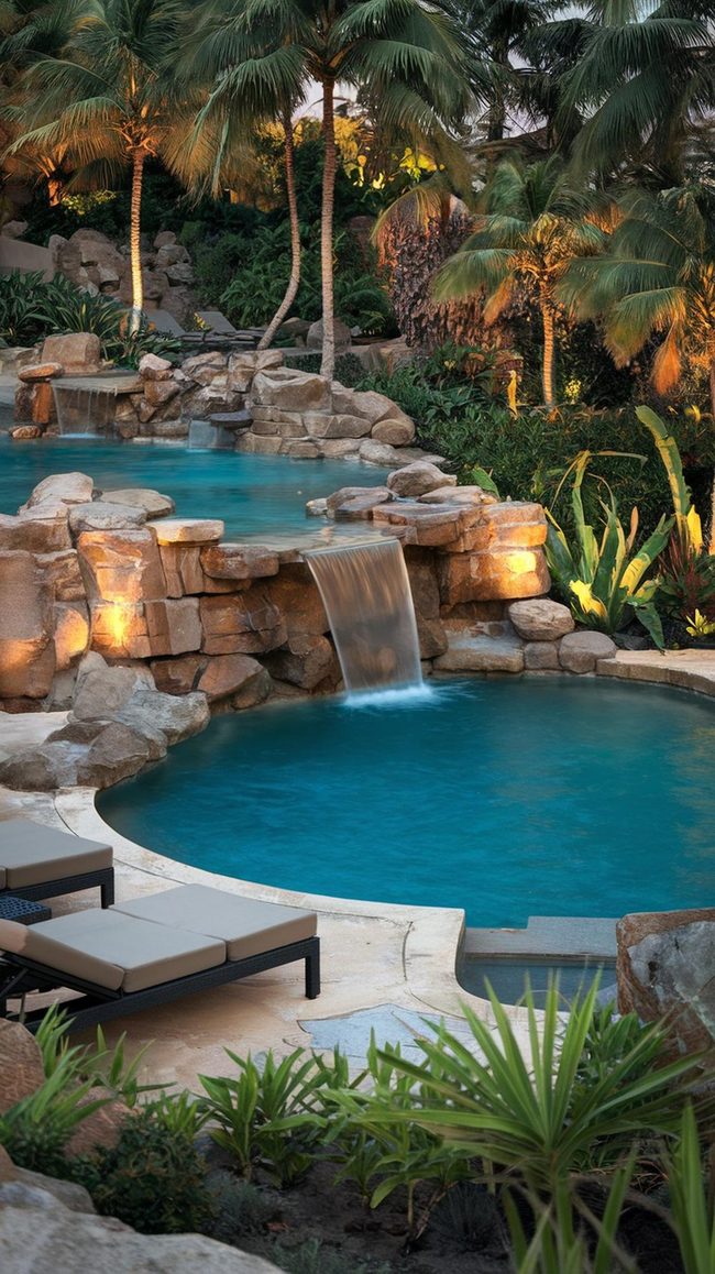 Backyard Pool Waterfall Resort