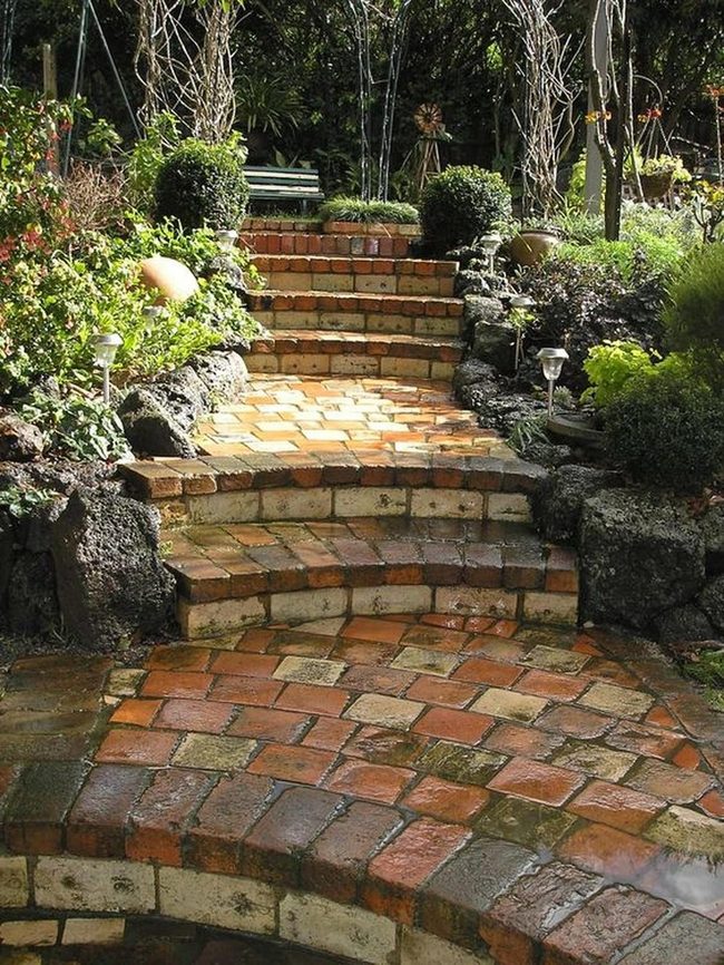 Curved Brick Path Through Green