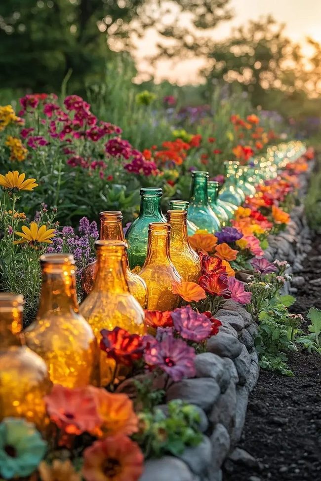 Sunset Glass Among Flowering Blooms