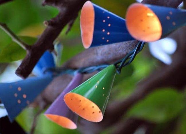 Colorful Paper Hats Into Garden Lights