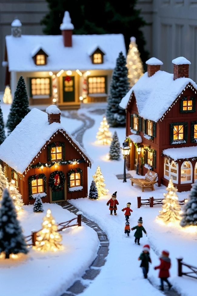 Glowing Snow Cottages Luminous Display