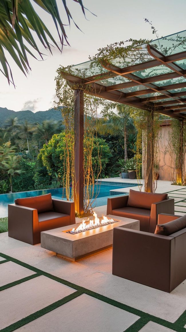 Horizon-Edge Pool with Glass Pergolas