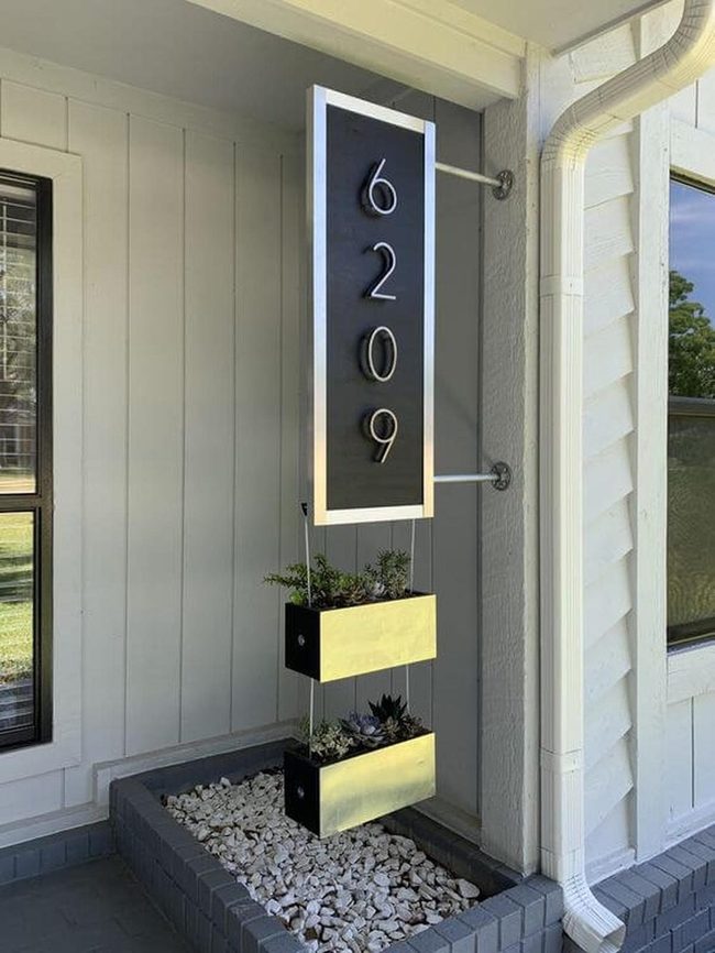 Dark Modern House Numbers With Planters