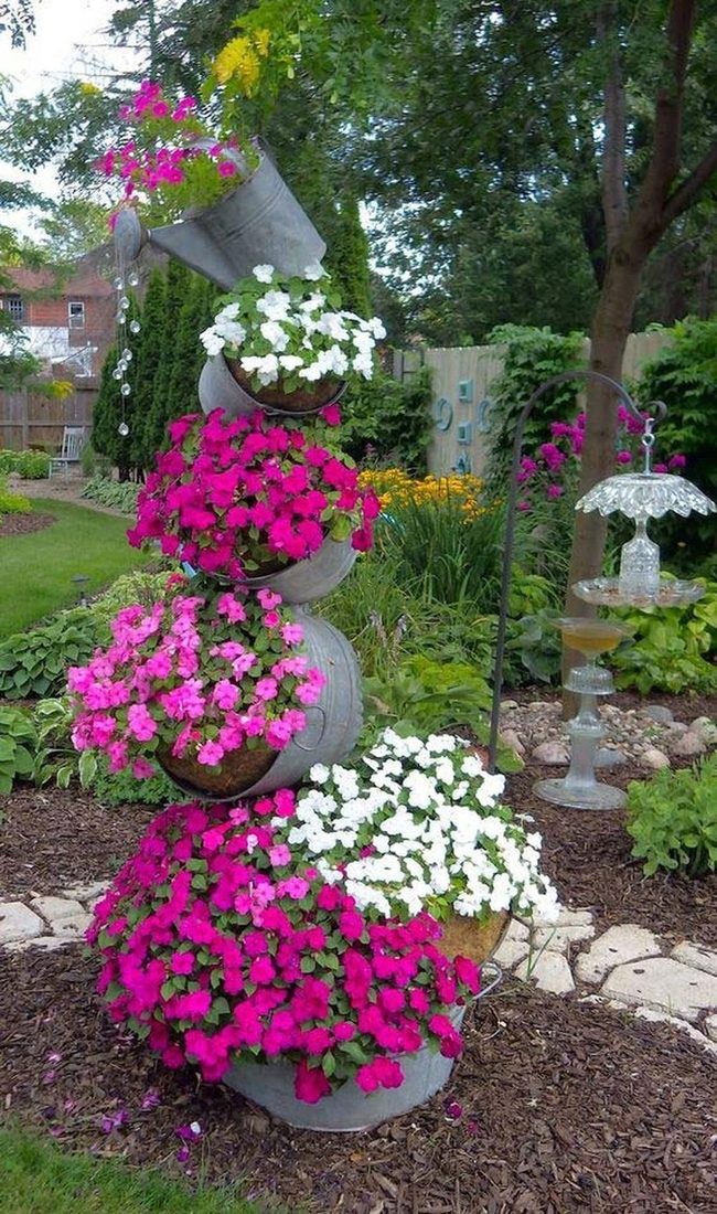 Pink Flowers White Stones Garden
