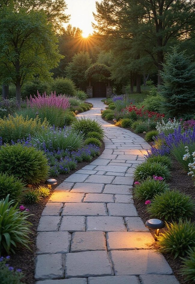 Stone Pathways Guide Blooming Gardens
