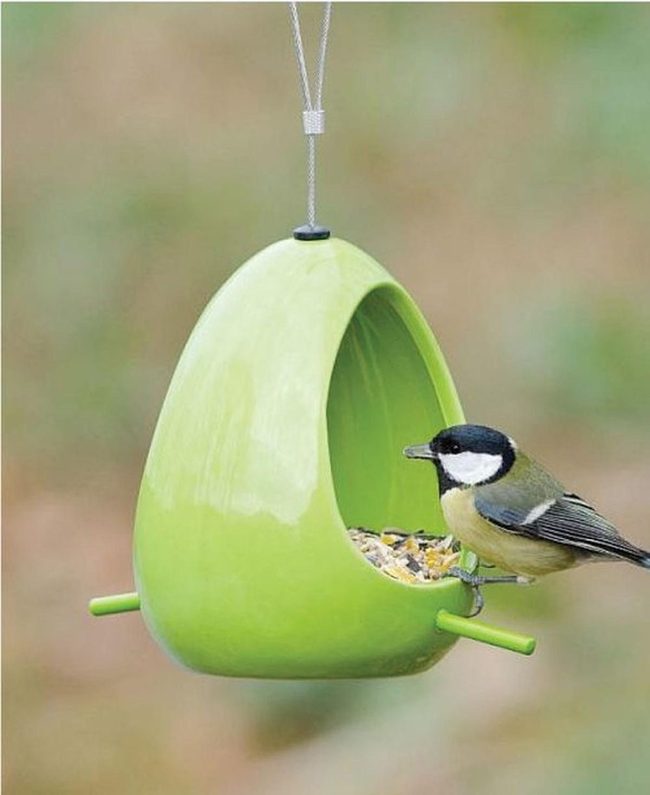 Green Ceramic Bird Feeder