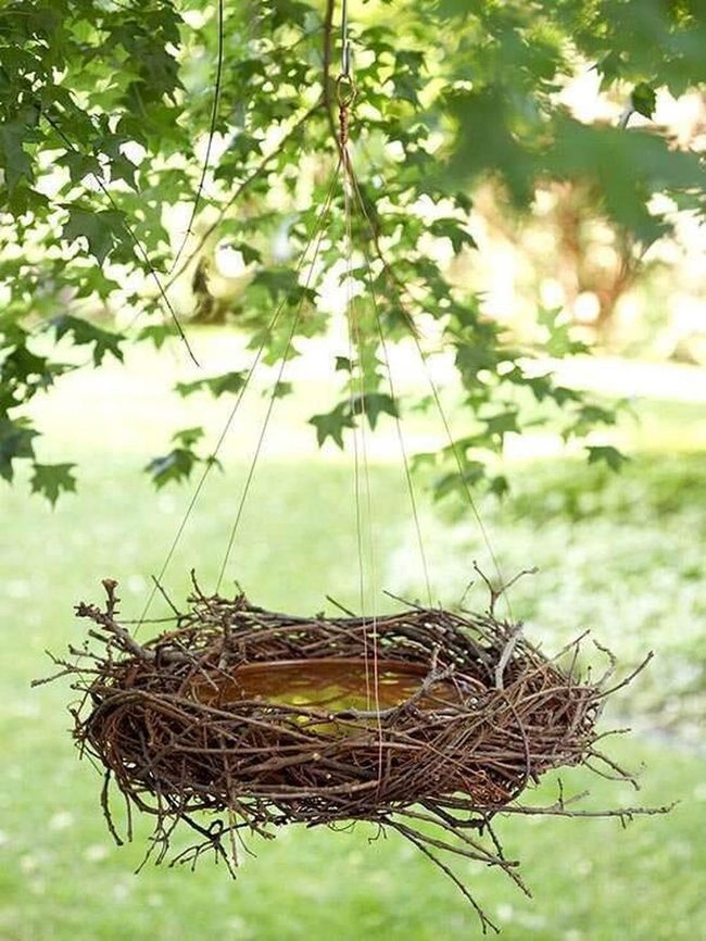 Woven Twig Birdbath Garden Feature