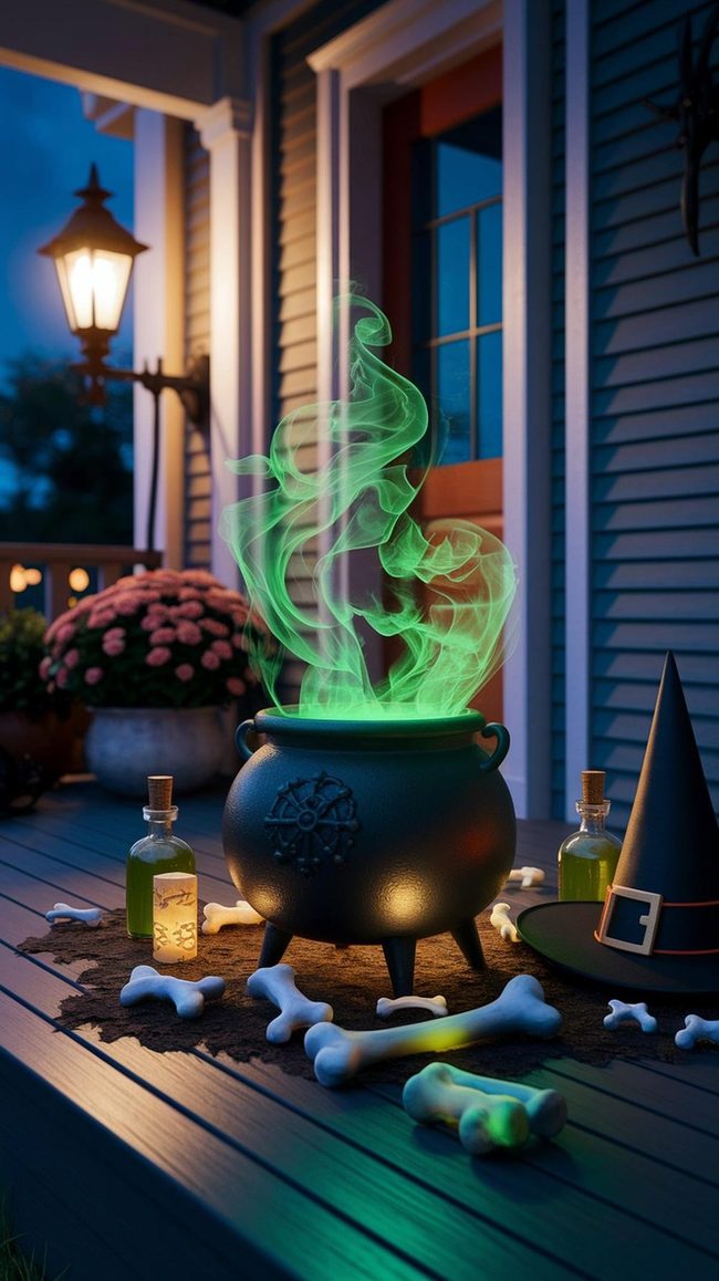 Glowing Green Cauldron Halloween Display