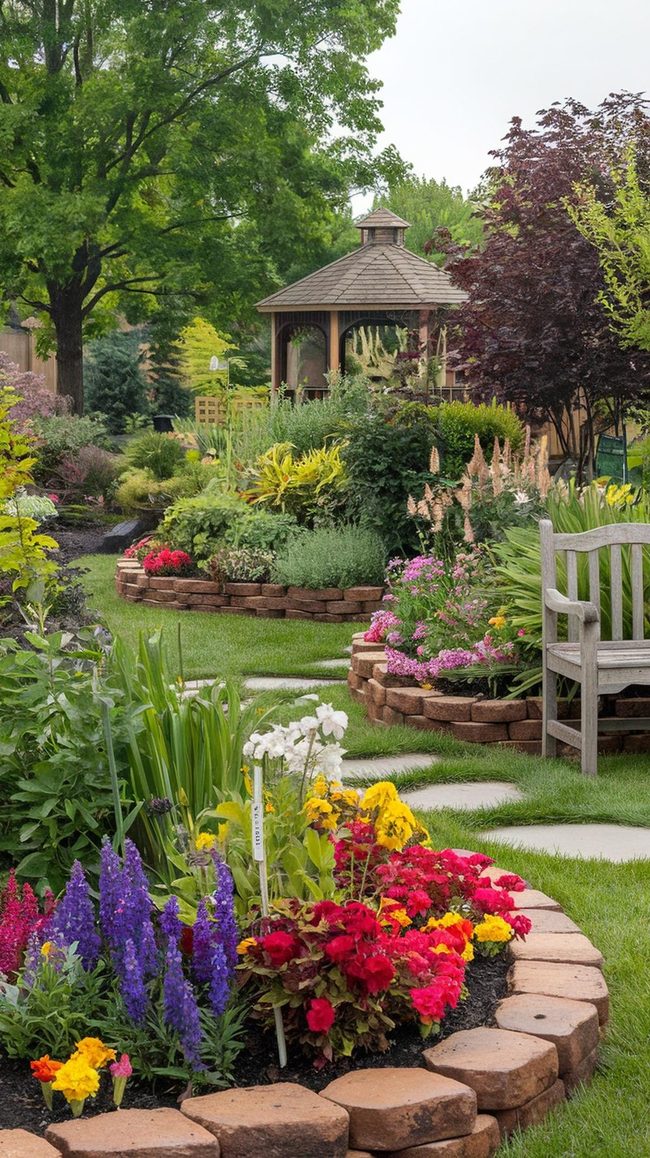 Seasonal Flower Beds with Stone Pathways