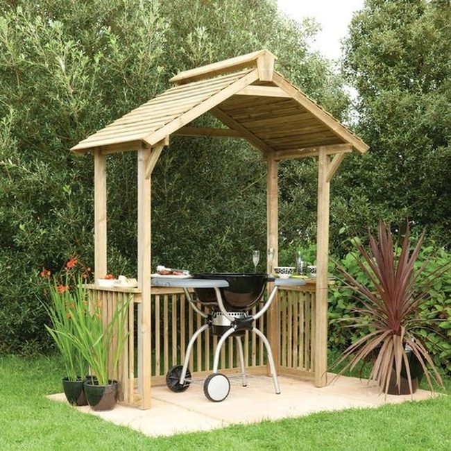 Wooden Slat Gazebo With Charcoal Grill