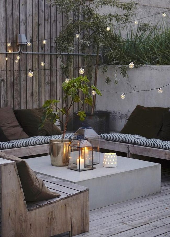 Dark Wood Cushioned Seating Under Lights