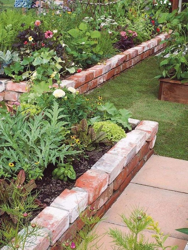 Red Brick Garden Beds With Stone Paths