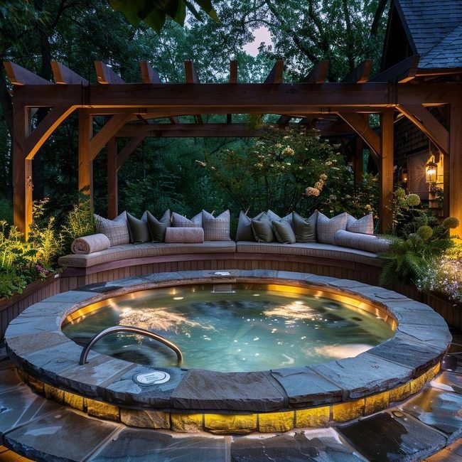 Plush Loungers Around Fire Pit