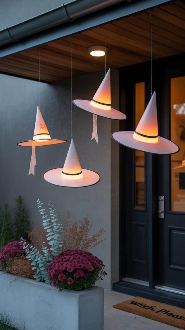 Floating Witch Hats with Glowing Lights