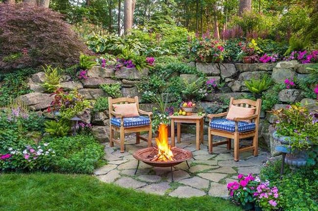 Stone Courtyard With Firelight