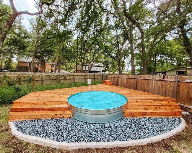 Stock Tank Pool With Wooden Deck