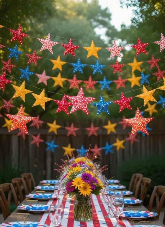 Striped Paper Stars And Fireworks