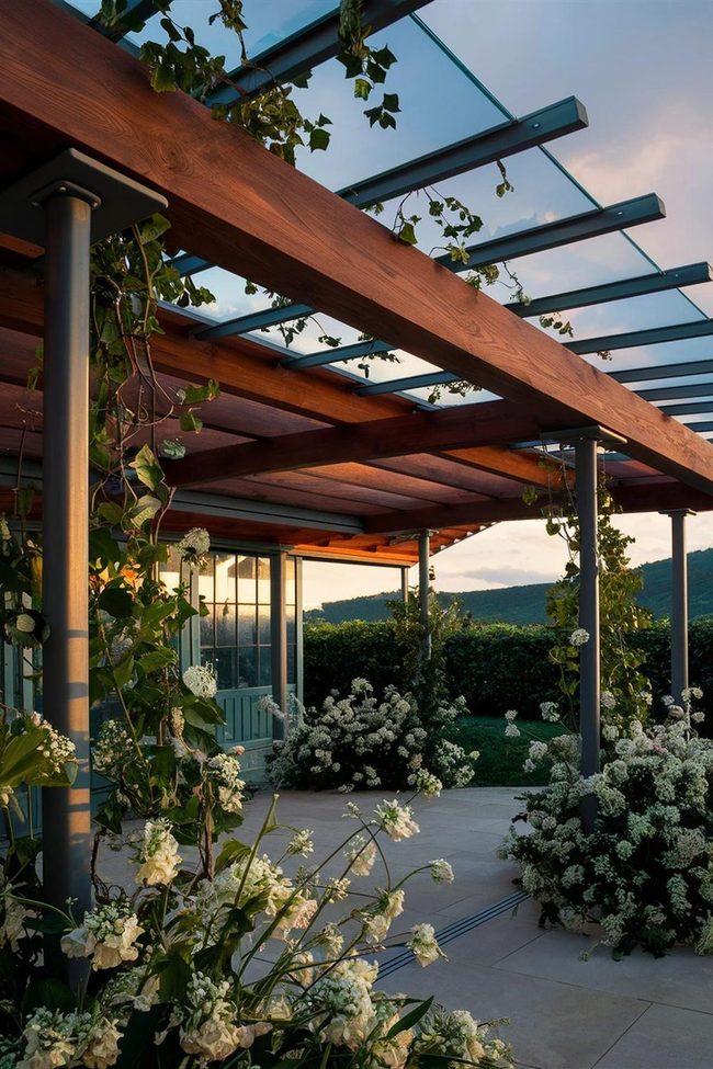 Mixed Materials Pergola Structure
