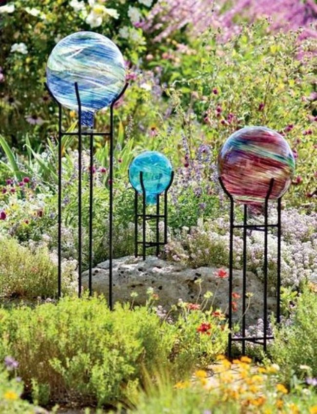 Colorful Glass Orbs Garden Display