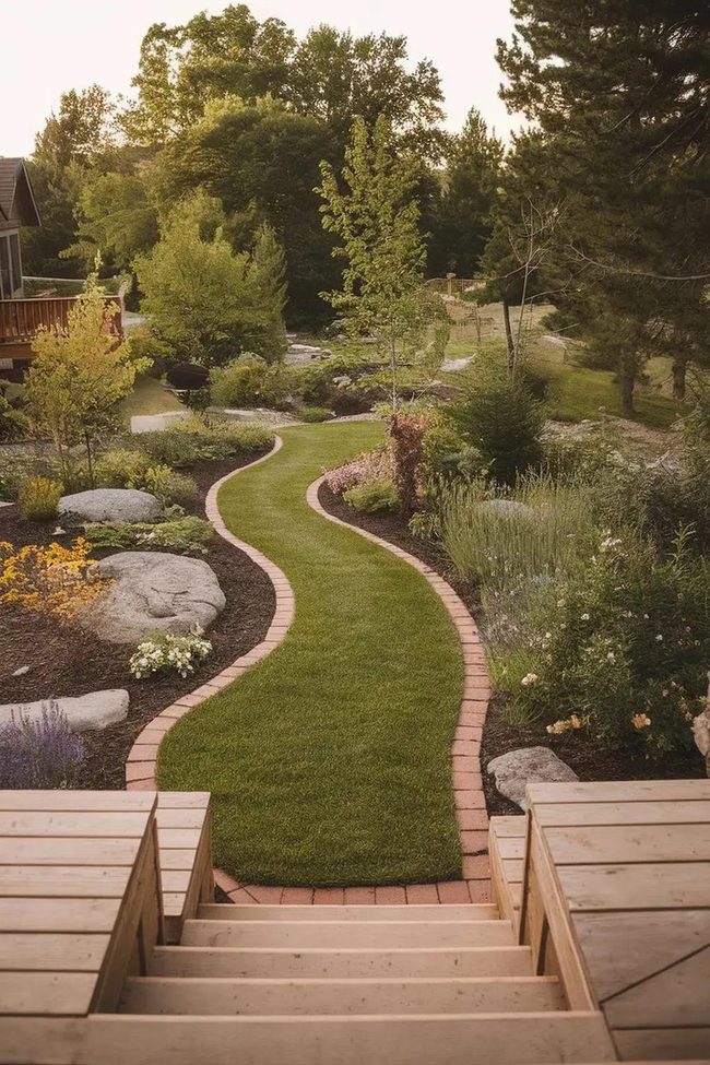 Grass Path With Stone Edges